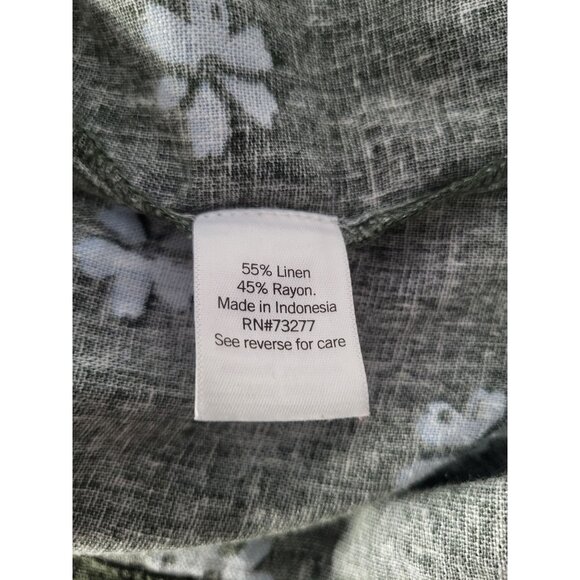 SONOMA Linen Blend Shirt Dress Olive Green with Blue Flowers SZ XL *No belt - Picture 4 of 8
